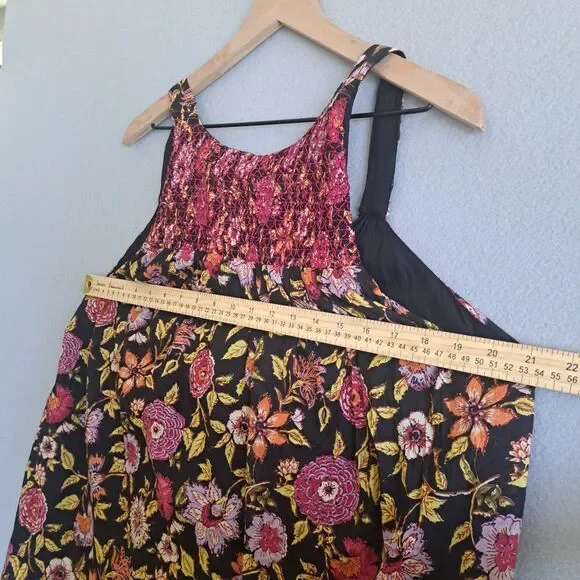 Free People Oh Baby Babydoll Dress XS Black Floral Cotton Sleeveless Summer Boho - Picture 4 of 10